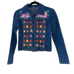 Vintage Y2K Levi’s Asterisk Painted Floral Denim Jacket Boho Cropped Medium